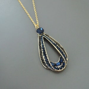 Art Deco Sapphire Blue Necklace: Vintage Inspired Gold Pendant