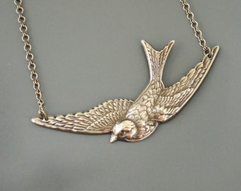 Vintage Brass Bird Necklace: Statement Jewelry, Chloe's Vintage