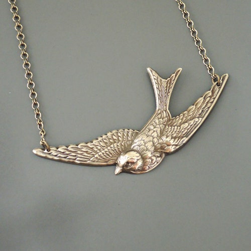 Vintage Jewelry Vintage Necklace Bird Necklace Brass Etsy