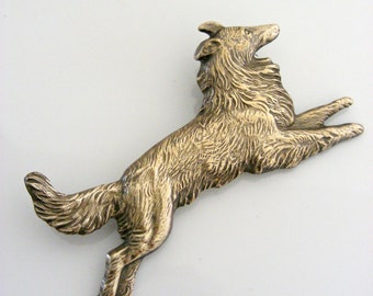 Vintage Jewelry - Vintage Brooch - Border Collie - Dog jewelry - Vintage Pin - Vintage Brass Jewelry - Coat Brooch - handmade jewelry