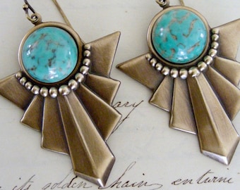 Vintage Art Deco Turquoise Drop Earrings - December Birthstone