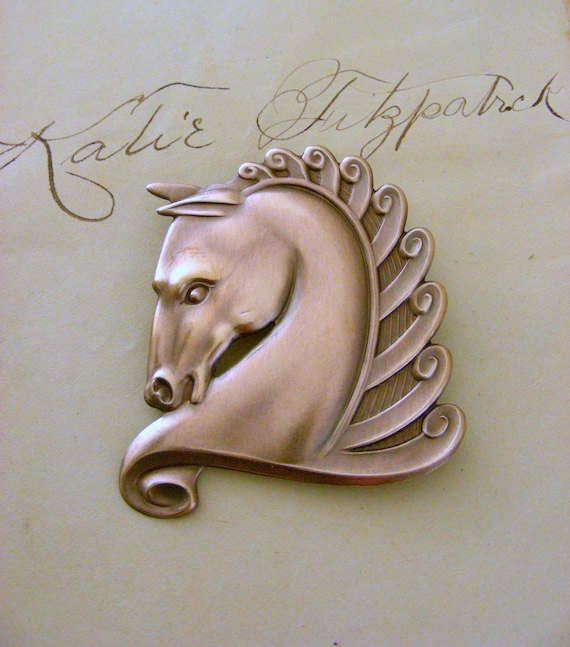 Broche Vintage En Bronze - Motif Cheval - Occasion - Couleur Dorée - Sans Marque