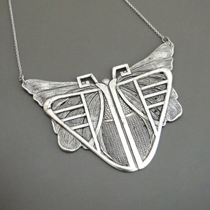 Vintage Art Deco Butterfly Necklace: Silver Plated Statement Jewelry