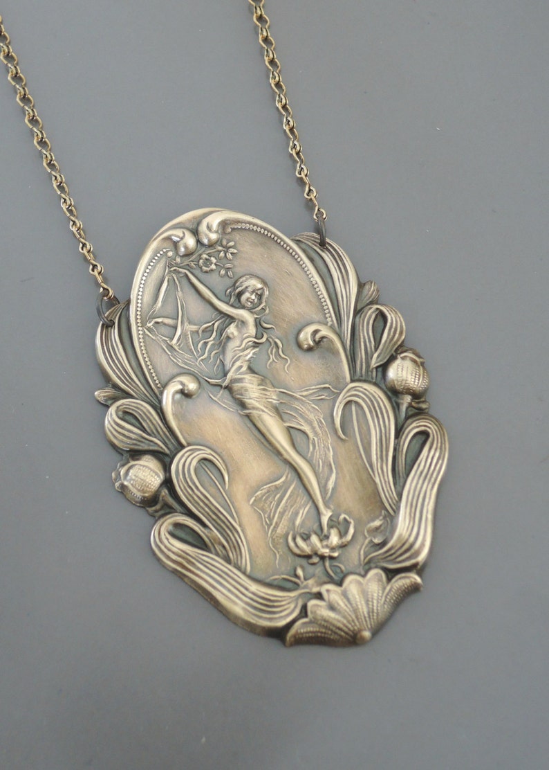 Vintage Jewelry Art Nouveau Necklace Statement Necklace Vintage Necklace Brass Necklace Goddess Necklace handmade jewelry image 1