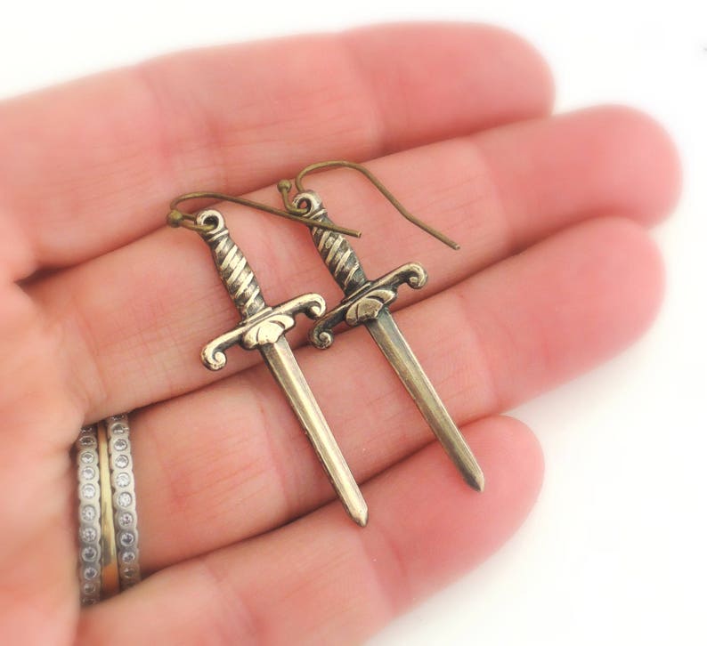 Vintage Jewelry Vintage Earrings Dagger Earrings Brass Earrings Knife Earrings handmade jewelry image 2