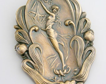 Vintage Brooch - Art Nouveau jewelry - Garden Fairy jewelry - Vintage Brass Pin -Statement jewelry - handmade Jewelry