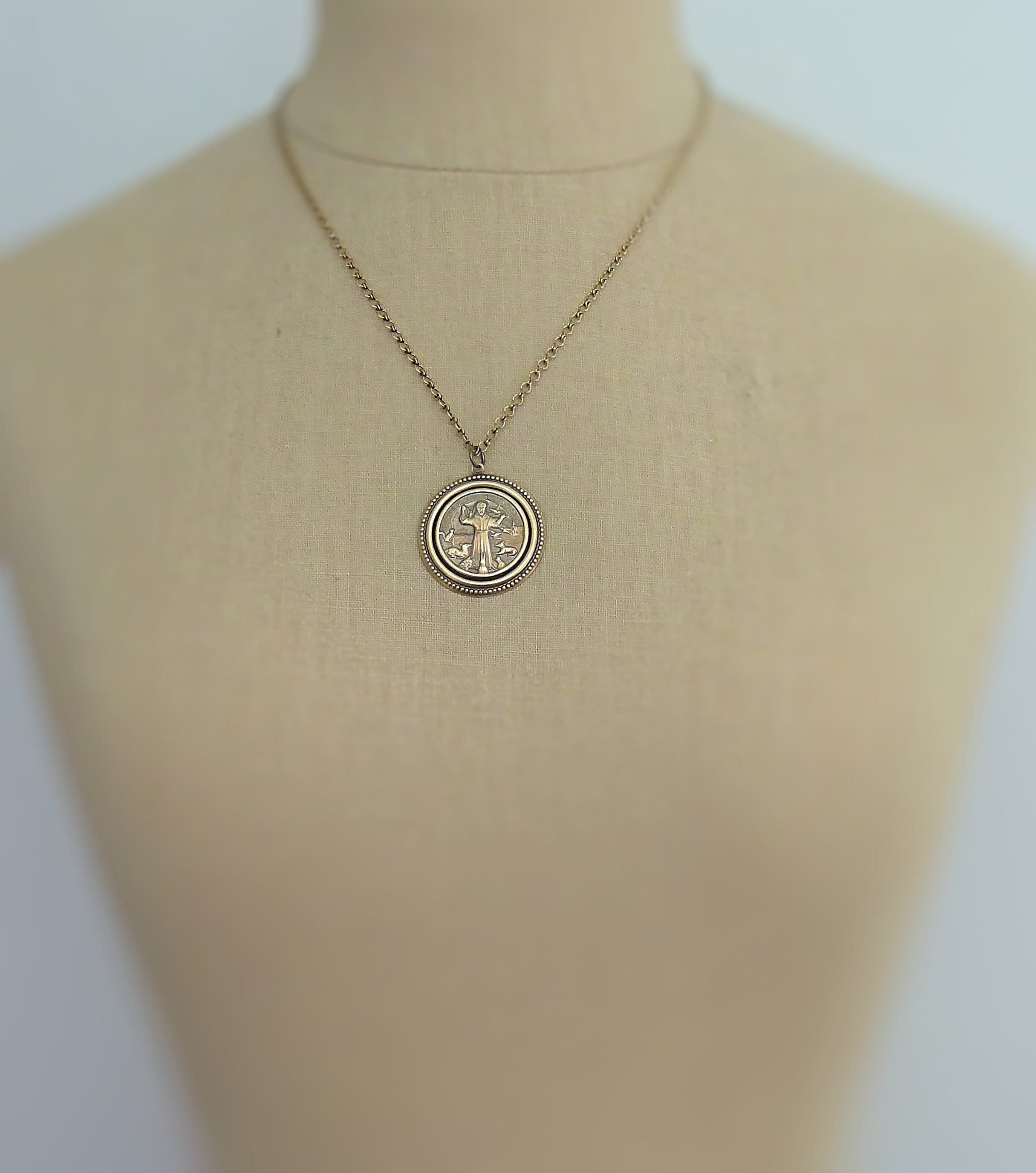 Vintage Jewelry - Vintage Necklace - Saint Francis necklace - Brass Necklace - Religious jewelry - Catholic necklace - handmade jewelry