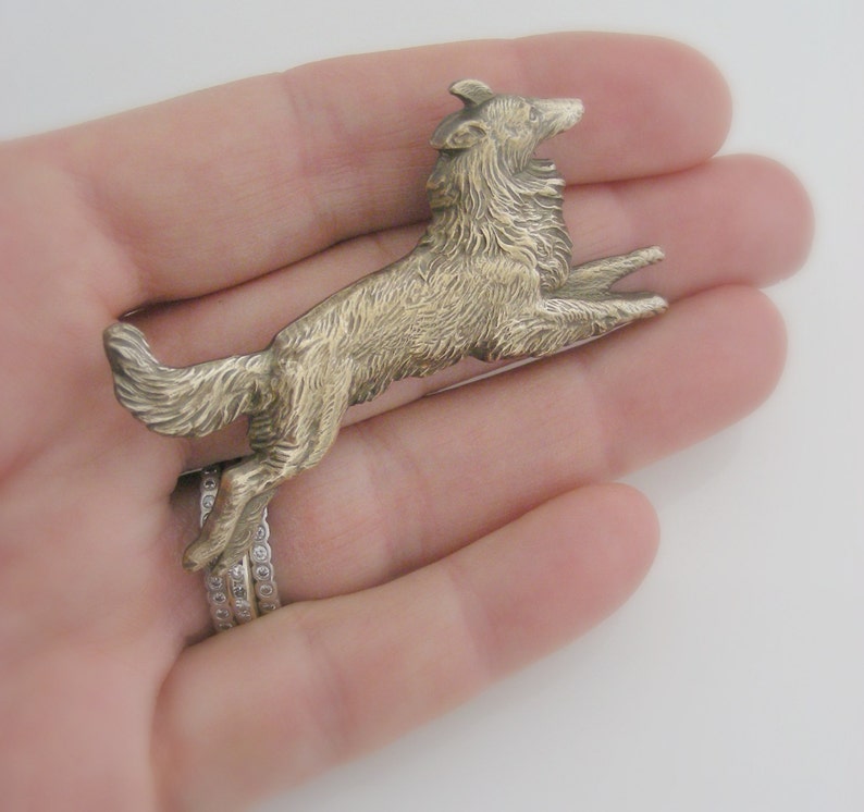 Vintage Jewelry Vintage Brooch Border Collie Dog jewelry Vintage Pin Vintage Brass Jewelry Coat Brooch handmade jewelry image 3