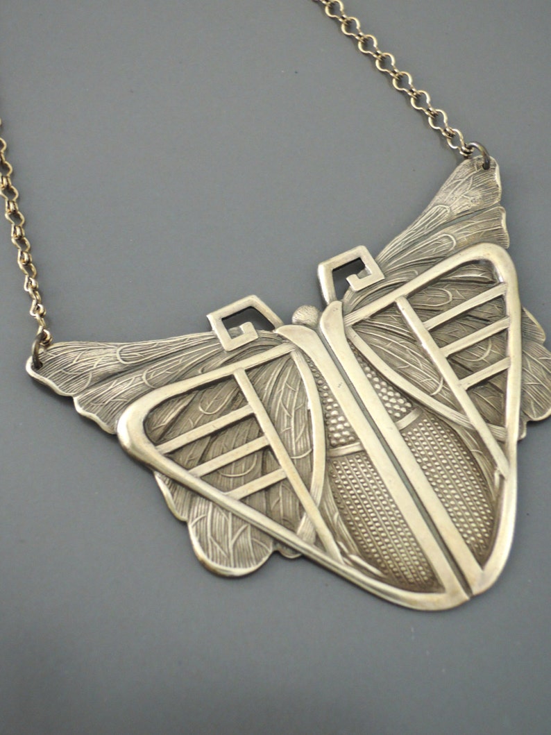 Vintage Jewelry Art Deco Necklace Vintage Brass Necklace Butterfly Necklace Statement Necklace Chloes Vintage handmade jewelry image 1