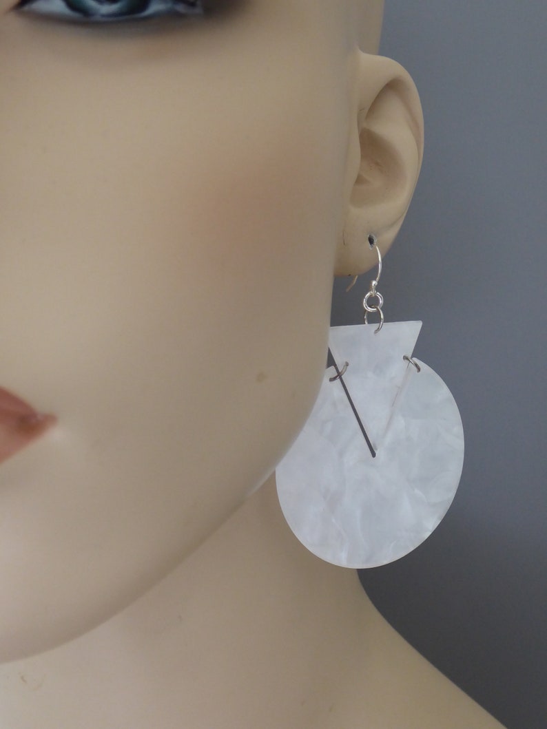 White Earrings -Geometric Earrings Vintage Inspired Earrings Handmade Jewelry Vintage Jewelry Silver Earrings 1960/'s Earrings
