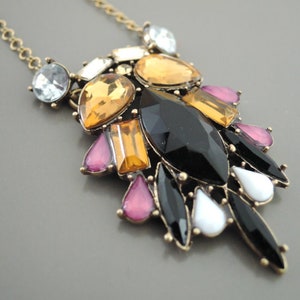 Vintage Jewelry - Vintage Inspired Necklace - Art Deco Necklace - Black Necklace - Topaz Necklace - OOAK - Gold Necklace - handmade jewelry