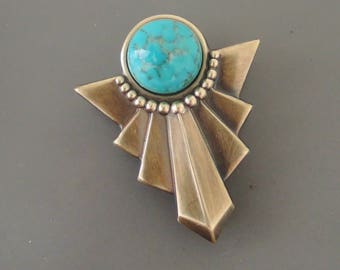 Vintage Jewelry - Art Deco Brooch - Vintage Brooch - Brass Brooch - Turquoise Glass Jewelry - Art Deco Jewelry - Chloe's Vintage Jewelry