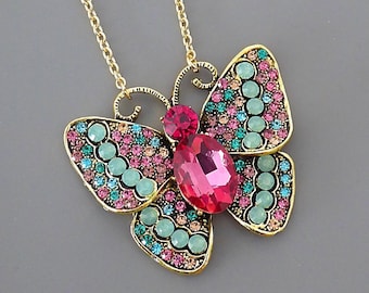 COLLEEN TOLAND Fairy Pink Trumpet Pendant Necklace Beaded Glass