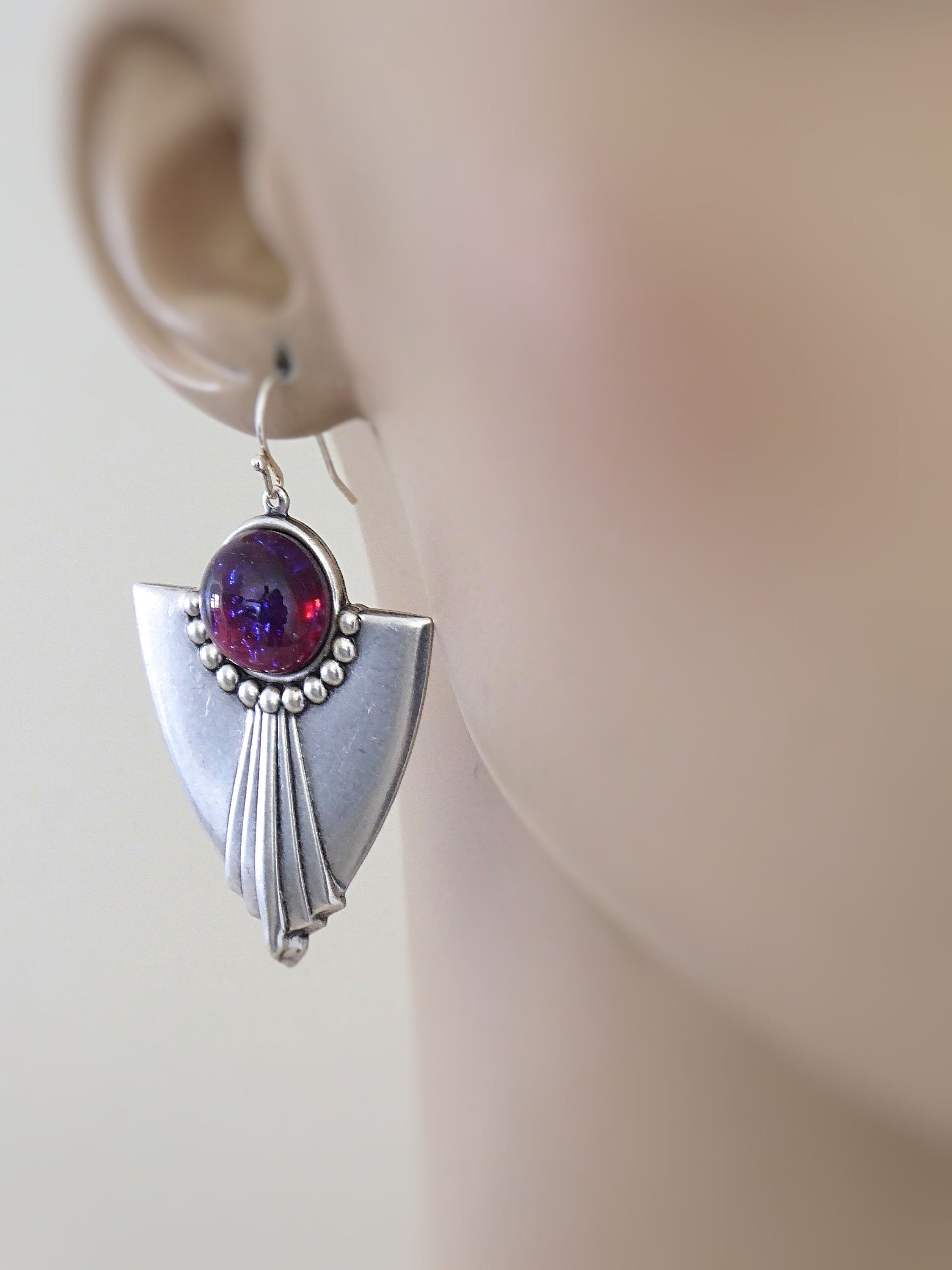 Vintage Jewelry Art Deco Inspired Earrings Purple Earrings Etsy