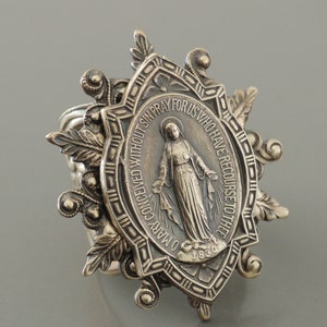 Vintage Jungfrau Maria Ring: Verstellbarer katholischer Messingschmuck