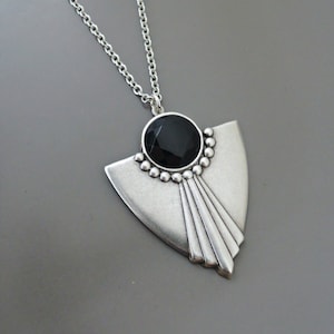 Art Deco Inspired Necklace - Black Necklace - Vintage Necklace - SILVER Necklace - Geometric Necklace - Chloes Vintage handmade jewelry