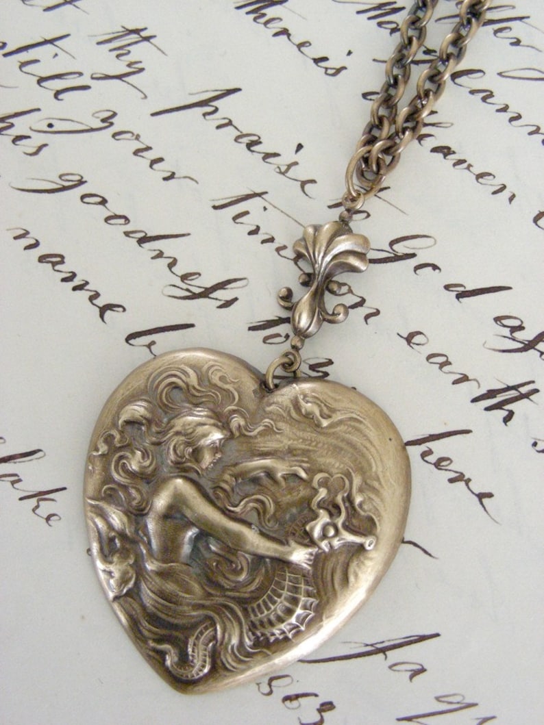 Vintage Jewelry Mermaid Necklace Vintage Necklace Heart Necklace Fantasy Jewelry Chloes Vintage handmade jewelry image 3