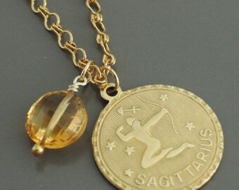 Vintage Necklace - Sagittarius Zodiac - Topaz Gemstone Necklace - Gold Necklace - December Birthstone Jewelry - Chloe's handmade jewelry