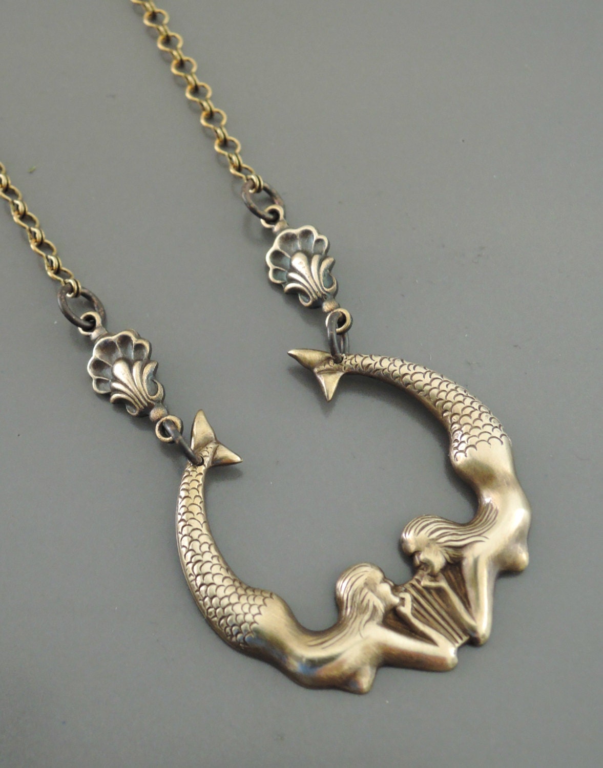 Vintage Necklace Mermaid Jewelry Mermaid Necklace Brass Etsy