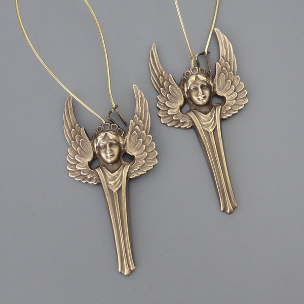 Vintage Jewelry - Art Deco Earrings - Angel Earrings-  Vintage Earrings - Brass Earrings - Angel Jewelry - Chloe's Vintage handmade jewelry