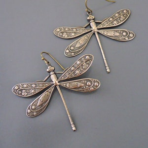 Vintage Brass Dragonfly Earrings: Art Deco Statement Jewelry
