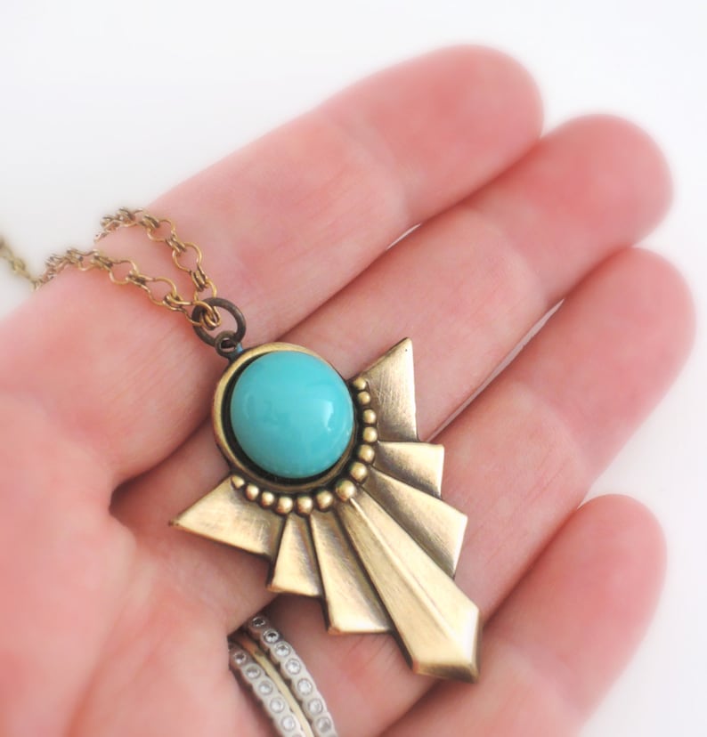 Vintage Jewelry Art Deco Necklace Turquoise Necklace Etsy