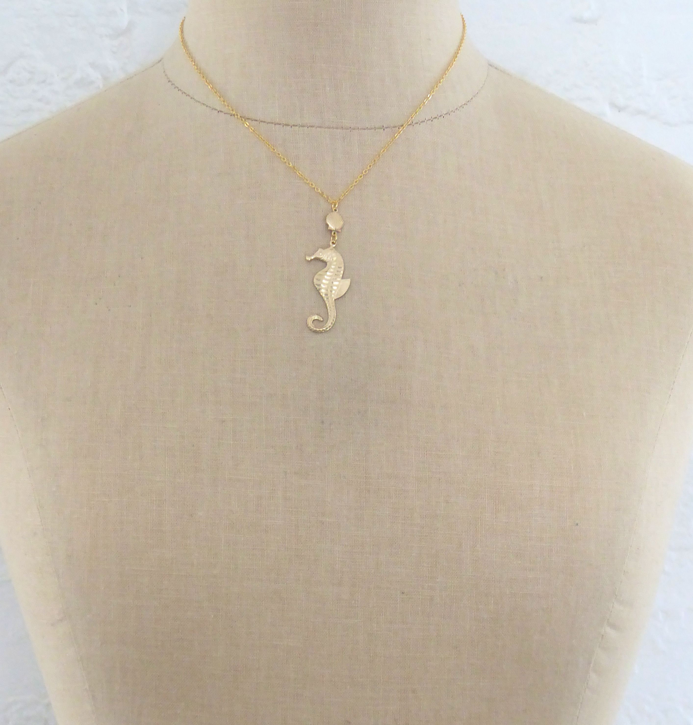 Vintage Jewelry - Seahorse Necklace - Gold Brass Necklace