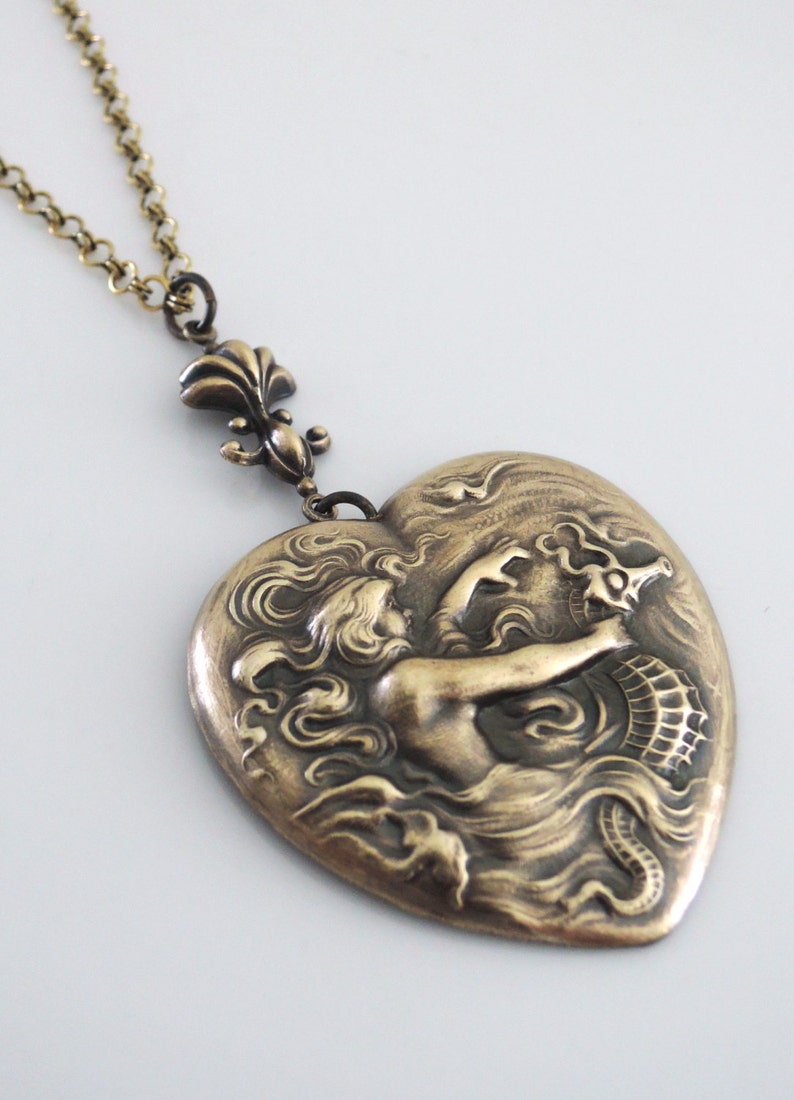 Vintage Jewelry Mermaid Necklace Vintage Necklace Heart Necklace Fantasy Jewelry Chloes Vintage handmade jewelry image 1