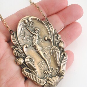 Vintage Jewelry Art Nouveau Necklace Statement Necklace Vintage Necklace Brass Necklace Goddess Necklace handmade jewelry image 3