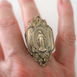 Vintage Jewelry - Vintage Ring - Virgin Mary Ring - Brass Ring - Catholic Jewelry - Adjustable Ring - Chloe's Vintage handmade jewelry