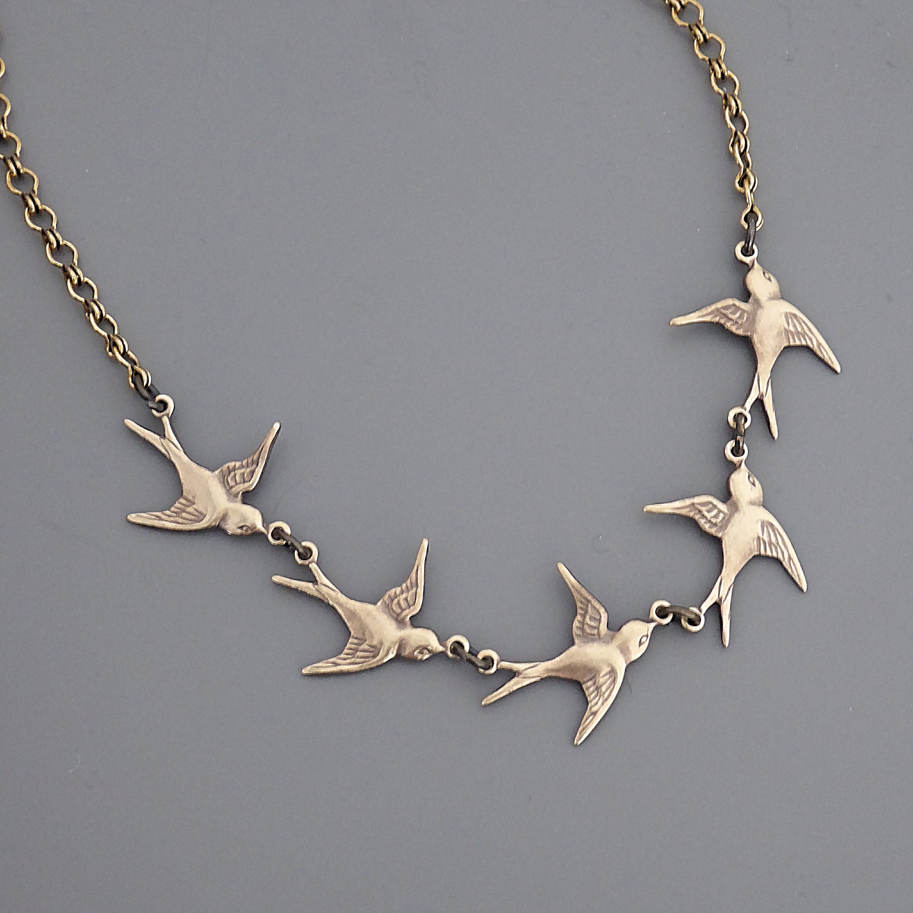Vintage Brass Bird Necklace: Delicate Boho Jewelry