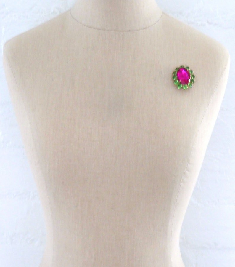 Vintage Jewelry Pink and Green Brooch Rhinestone Brooch Etsy