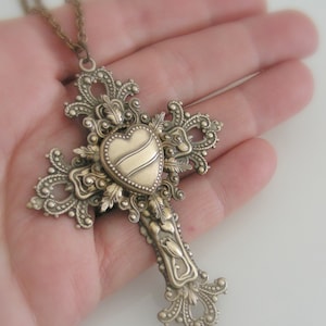 Vintage Jewelry - Vintage Necklace - Victorian Necklace - Large Cross Necklace - Brass Necklace - Religious Jewelry - Chloe&#39;s jewelry