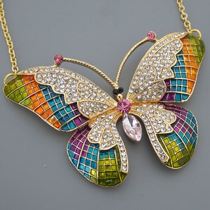 Statement Necklace - Vintage Inspired Necklace - Butterfly Necklace - Gold Necklace - Colorful Necklace - Crystal Necklace