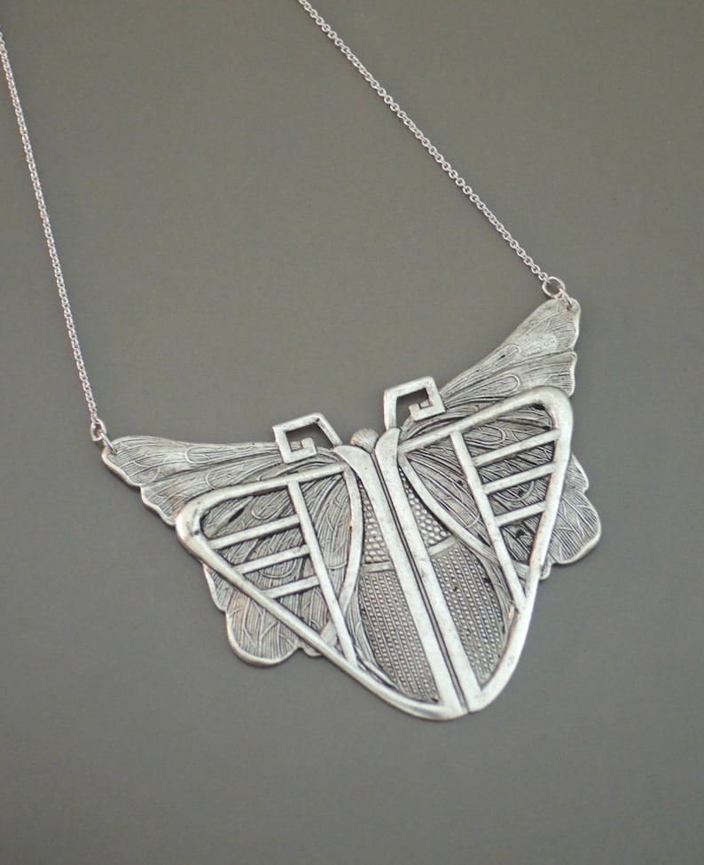 Vintage Jewelry SILVER Necklace Vintage Inspired Art Deco Necklace Butterfly Necklace Statement Necklace Chloes handmade jewelry image 3