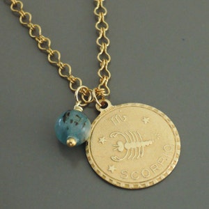 Vintage Necklace - Scorpio Necklace - Gold Necklace - November Birthstone Jewelry - Aquamarine Birthstone - handmade jewelry