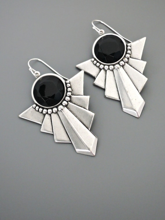 Boucle D'oreille Ancienne En Argent Plaqué Avec Pierre En Verre - Vintage, Occasion Jolie