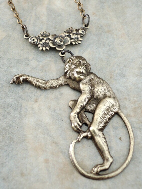 Items similar to Vintage Necklace Monkey Necklace Monkey Jewelry