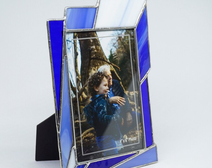 Stained Glass Picture Frame, Photo Frame, Cobalt Blue Stained Glass, 4