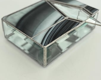 Gray Gold Diamond Stained Glass Box, glass jewelry box, diamond bevel box, jewelry box, stained glass box, glass trinket box, gift for mom