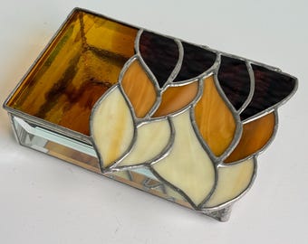 Knit Inspired Stained glass box, golden brown ombré stained glass