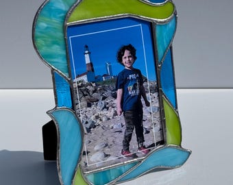Handcrafted Stained Glass Picture Frame: Blue & Green 4x6