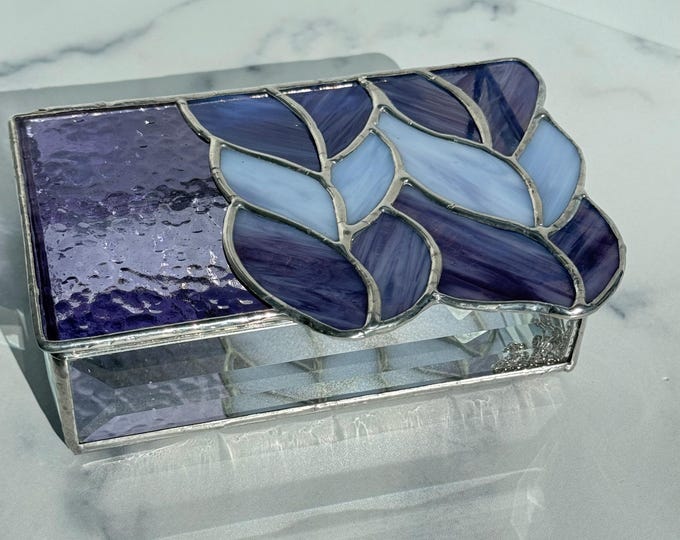 Featured listing image: Knit-Inspired Stained Glass Box: Grape Purple Ombré, Mirrored Base