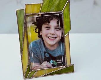 Earthy Green Stained Glass Picture Frame: Handcrafted Home Decor