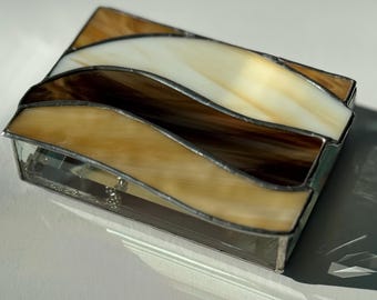 Brown Stained Glass Box, stained glass jewelry box, stained glass trinket box, natural tan stained glass, shades of brown, housewarming gift
