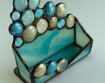 Stained Glass Business Card Holder, sand sky and sea stained glass, Glass Nuggets, graduation gift, promotion gift, new job gift, office