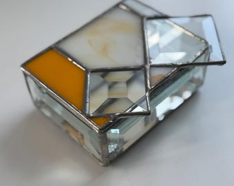 Orange squares stained glass box, orange jewelry box, trinket box, square stained glass bevel box, birthday gift, orange lover gift