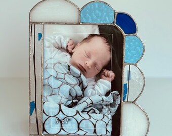 Stained glass photo frame, Table Top Picture Frame, Blue Stained Glass, Cobalt blue frame, wedding gift, baby gift, housewarming gift, 5x7