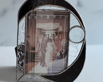 Black and Clear Stained Glass Picture Frame, Stained glass frame, clear texture glass, wedding photo frame, wedding gift, housewarming gift