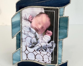 Navy blue stained glass picture frame: denim blue home accent